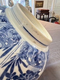 A large Chinese blue and white bowl with floral design, Kangxi