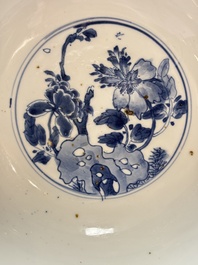 A large Chinese blue and white bowl with floral design, Kangxi