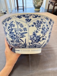 A large Chinese blue and white bowl with floral design, Kangxi