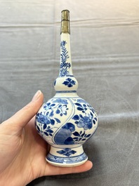 A Chinese blue, white and caf&eacute;-au-lait-ground and a blue and white rose water sprinkler, Kangxi