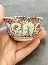 Six sets of Chinese famille rose cups and saucers, Yongzheng/Qianlong