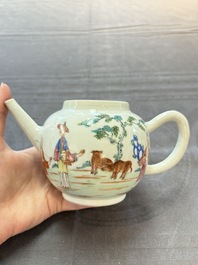 A Chinese famille rose 'mandarin subject' teapot and a mug, Qianlong
