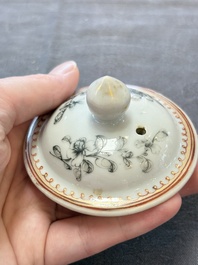 A Chinese grisaille teapot and cover with figural design, Qianlong
