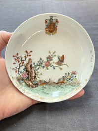 Two Chinese armorial plates and a saucer with the arms of Zur Megede, Rhenius and Chute, Qianlong