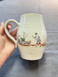 A Chinese famille rose 'mandarin subject' teapot and a mug, Qianlong