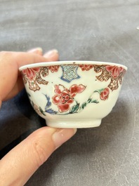 Six sets of Chinese famille rose cups and saucers, Yongzheng/Qianlong