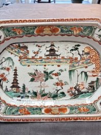 A Chinese famille verte dish and a blue and white dish, Kangxi/Qianlong