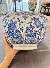 A large Chinese blue and white bowl with floral design, Kangxi