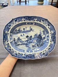 A Chinese famille verte dish and a blue and white dish, Kangxi/Qianlong