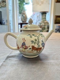 A Chinese famille rose 'mandarin subject' teapot and a mug, Qianlong