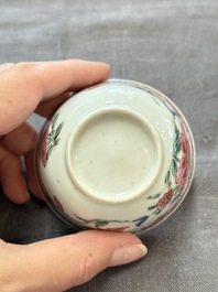 Six sets of Chinese famille rose cups and saucers, Yongzheng/Qianlong