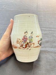 A Chinese famille rose 'mandarin subject' teapot and a mug, Qianlong