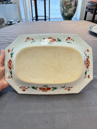 A Chinese famille verte dish and a blue and white dish, Kangxi/Qianlong