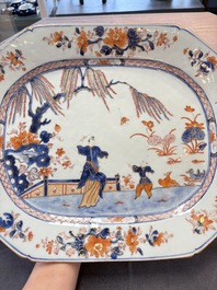 A pair of Chinese Imari-style 'lady and boy' dishes, Qianlong