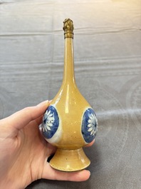 A Chinese blue, white and caf&eacute;-au-lait-ground and a blue and white rose water sprinkler, Kangxi