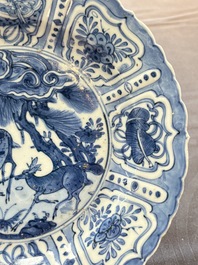 A Chinese blue and white 'deer and pine tree' plate, Wanli
