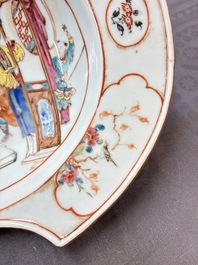 A Chinese Canton famille rose shaving bowl with figurative design, Qianlong