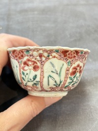 Six sets of Chinese famille rose cups and saucers, Yongzheng/Qianlong