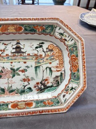 A Chinese famille verte dish and a blue and white dish, Kangxi/Qianlong