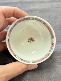 Six sets of Chinese famille rose cups and saucers, Yongzheng/Qianlong