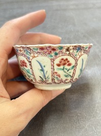 Six sets of Chinese famille rose cups and saucers, Yongzheng/Qianlong