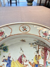 A Chinese Canton famille rose shaving bowl with figurative design, Qianlong