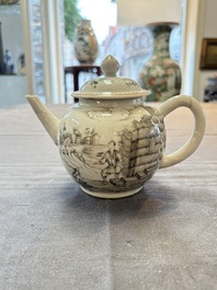 A Chinese grisaille teapot and cover with figural design, Qianlong