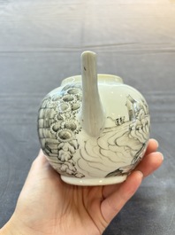 A Chinese grisaille teapot and cover with figural design, Qianlong