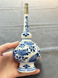 A Chinese blue, white and caf&eacute;-au-lait-ground and a blue and white rose water sprinkler, Kangxi