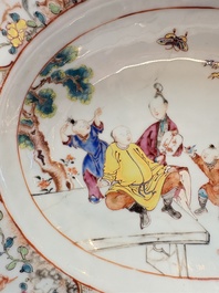 A Chinese Canton famille rose shaving bowl with figurative design, Qianlong
