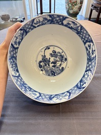 A large Chinese blue and white bowl with floral design, Kangxi