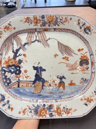 A pair of Chinese Imari-style 'lady and boy' dishes, Qianlong