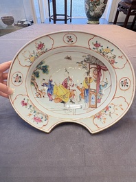 A Chinese Canton famille rose shaving bowl with figurative design, Qianlong