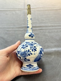 A Chinese blue, white and caf&eacute;-au-lait-ground and a blue and white rose water sprinkler, Kangxi