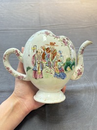 A Chinese famille rose peach-shaped 'Ma Gu Xian Shou 麻姑獻壽' and 'Sanxing' cadogan teapot, Jiaqing