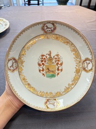 Two Chinese armorial plates and a saucer with the arms of Zur Megede, Rhenius and Chute, Qianlong