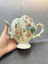 A Chinese famille rose peach-shaped 'Ma Gu Xian Shou 麻姑獻壽' and 'Sanxing' cadogan teapot, Jiaqing
