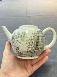 A Chinese grisaille teapot and cover with figural design, Qianlong