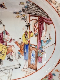 A Chinese Canton famille rose shaving bowl with figurative design, Qianlong