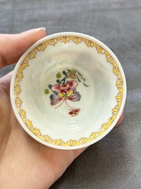 Six sets of Chinese famille rose cups and saucers, Yongzheng/Qianlong