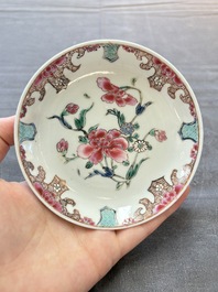 Six sets of Chinese famille rose cups and saucers, Yongzheng/Qianlong