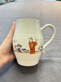 A Chinese famille rose 'mandarin subject' teapot and a mug, Qianlong