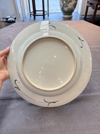 Five Chinese blue and white 'birds and flowers' and 'peony scroll' plates and dishes, 18/19th C.