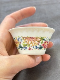 Six sets of Chinese famille rose cups and saucers, Yongzheng/Qianlong