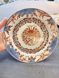 Three Chinese Imari-style armorial plates with the arms of Van Gellicum for the Dutch market, Kangxi/Yongzheng
