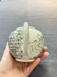 A Chinese grisaille teapot and cover with figural design, Qianlong
