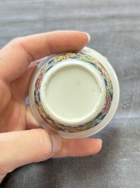 Six sets of Chinese famille rose cups and saucers, Yongzheng/Qianlong