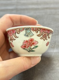 Six sets of Chinese famille rose cups and saucers, Yongzheng/Qianlong