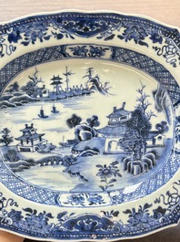 A Chinese famille verte dish and a blue and white dish, Kangxi/Qianlong