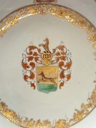 Two Chinese armorial plates and a saucer with the arms of Zur Megede, Rhenius and Chute, Qianlong